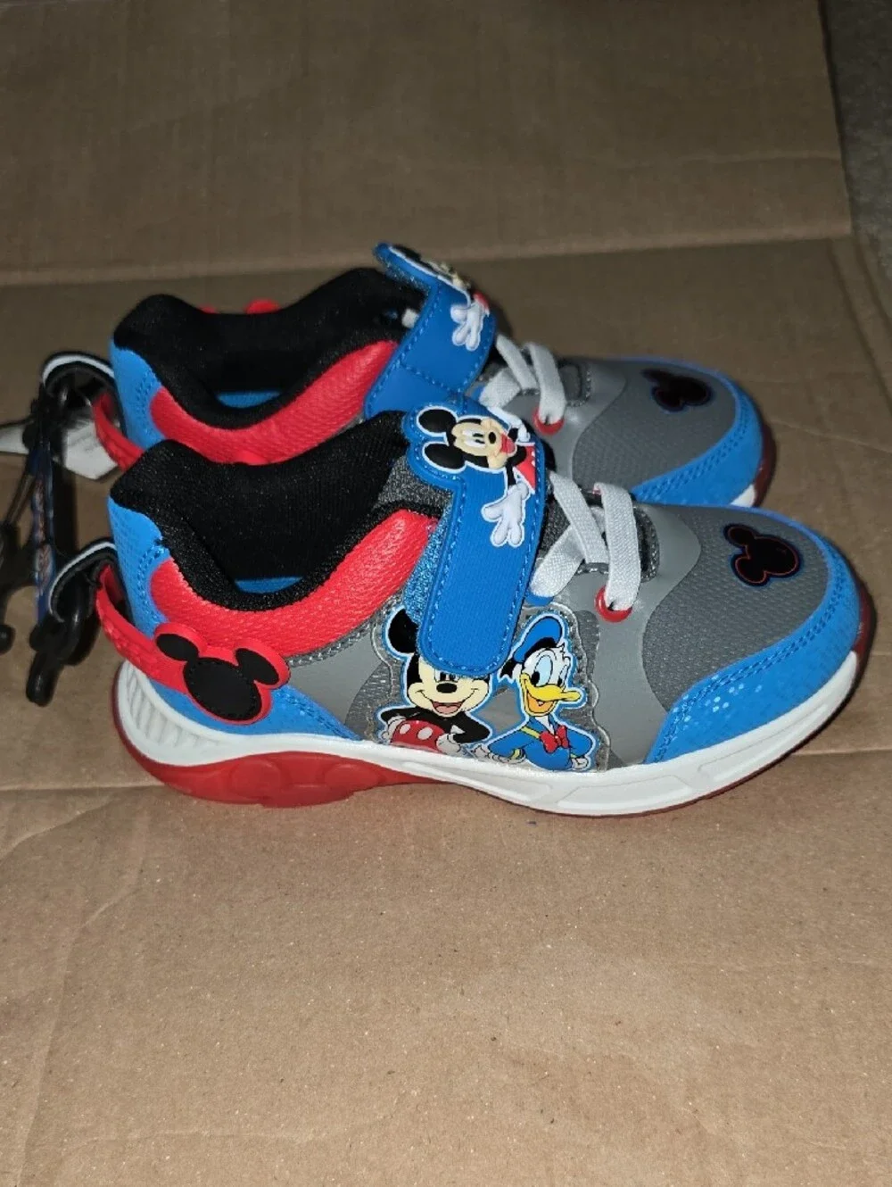 NWT Disney Mickey Mouse Boys Blue, Gray & Red Light Up Sneakers Size 11